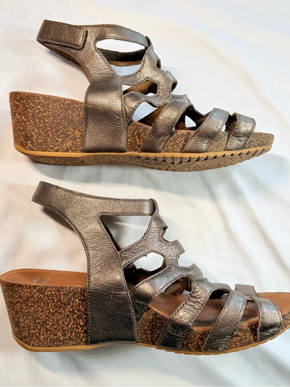 Dansko Metallic Pewter Leather Wedge Sandals Comfort Heels EU 42 / US 11.5- 12